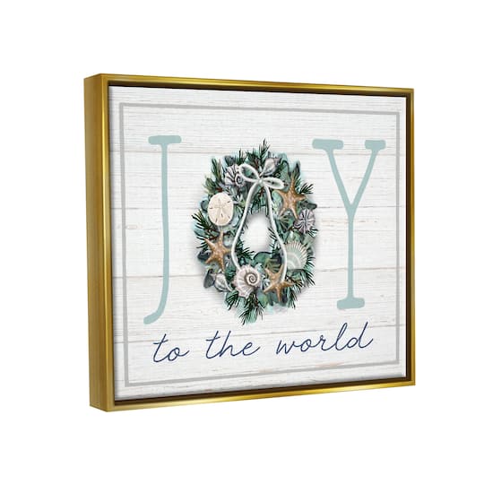 Stupell Industries Joy To The World Nautical Wreath Framed Floater Canvas Wall Art